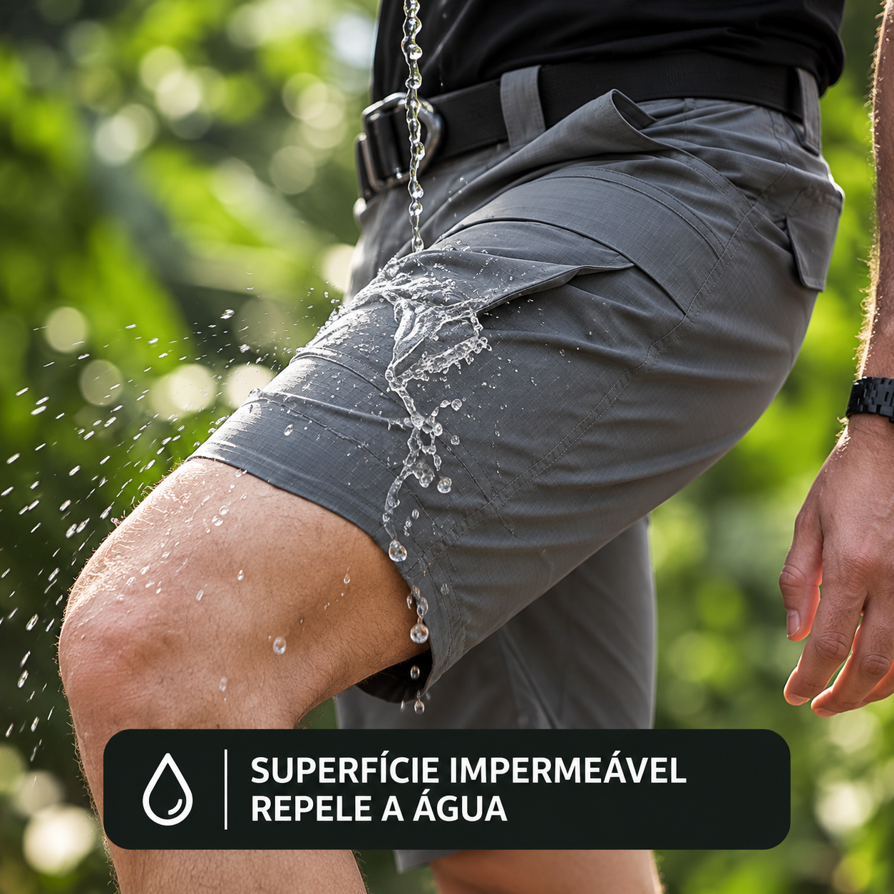 Bermuda Tática Masculina Cargo Lemartine Cinza com superfície que repele água