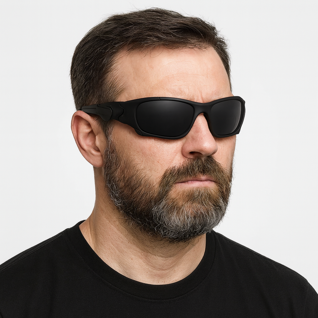 Homem usando Óculos de Sol Militar Polarizado Lemartine Preto