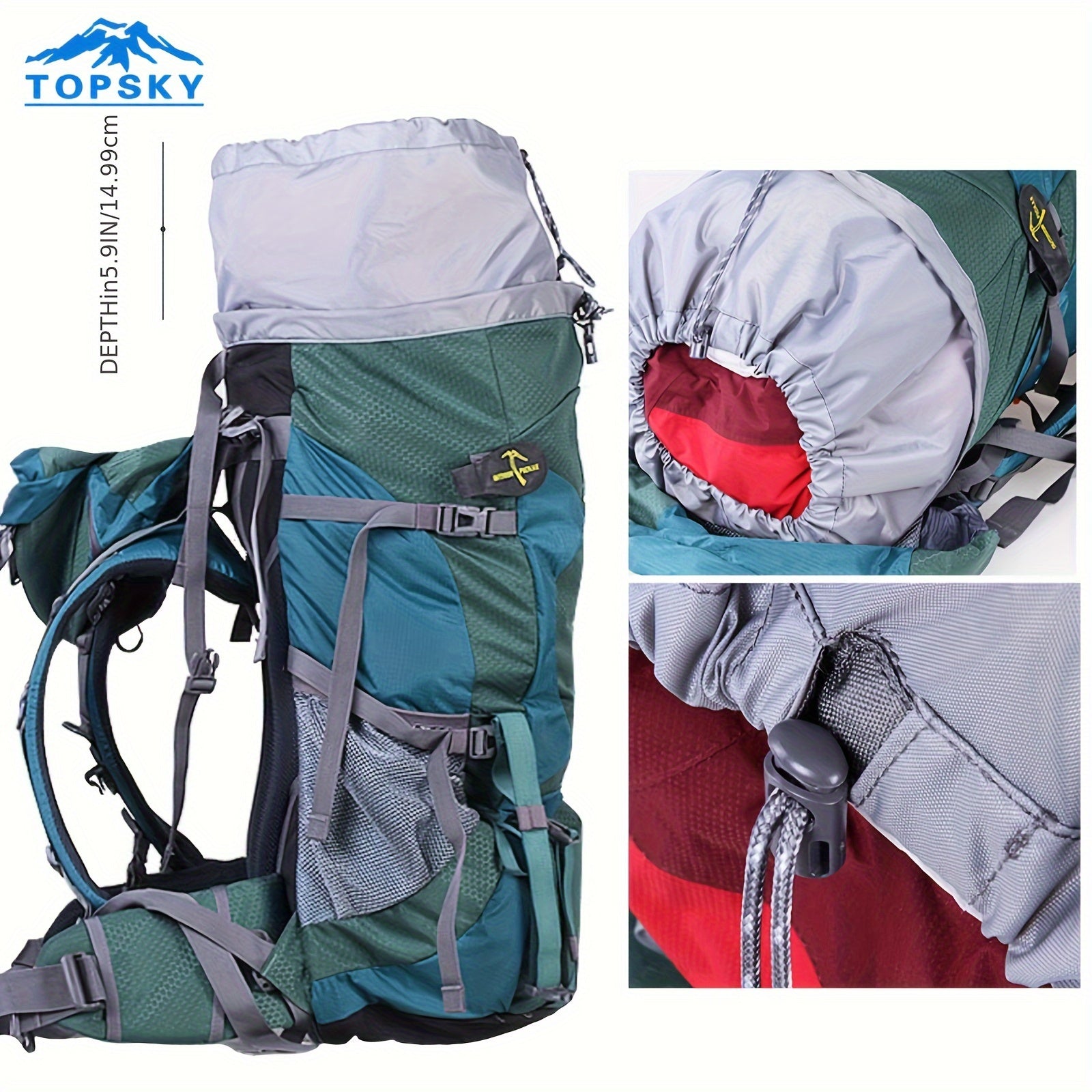 Mochila de Trilha Topsky 70L com Ajuste de Altura + Capa de Chuva | Lemartine