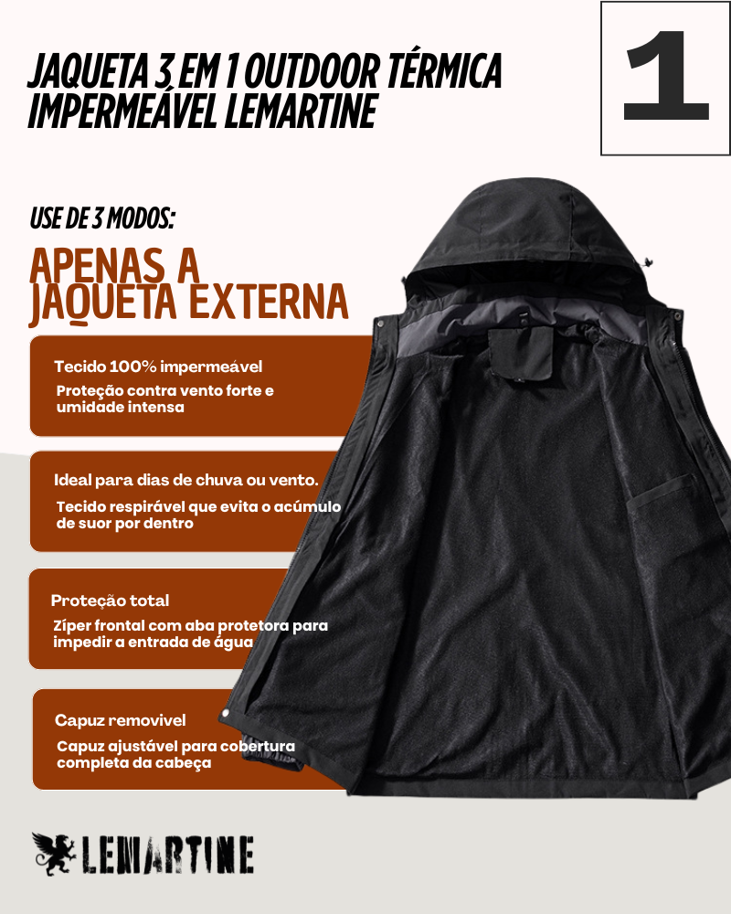 Jaqueta 3 em 1 Outdoor Térmica Impermeável Lemartine