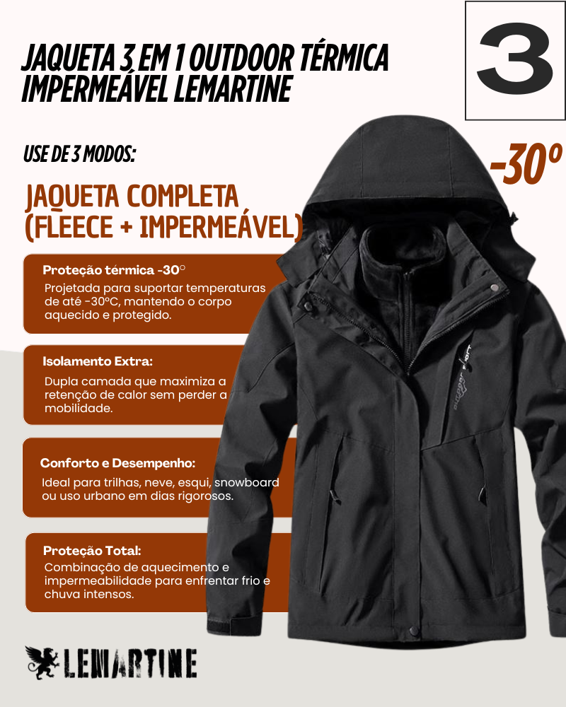 Jaqueta 3 em 1 Outdoor Térmica Impermeável Lemartine