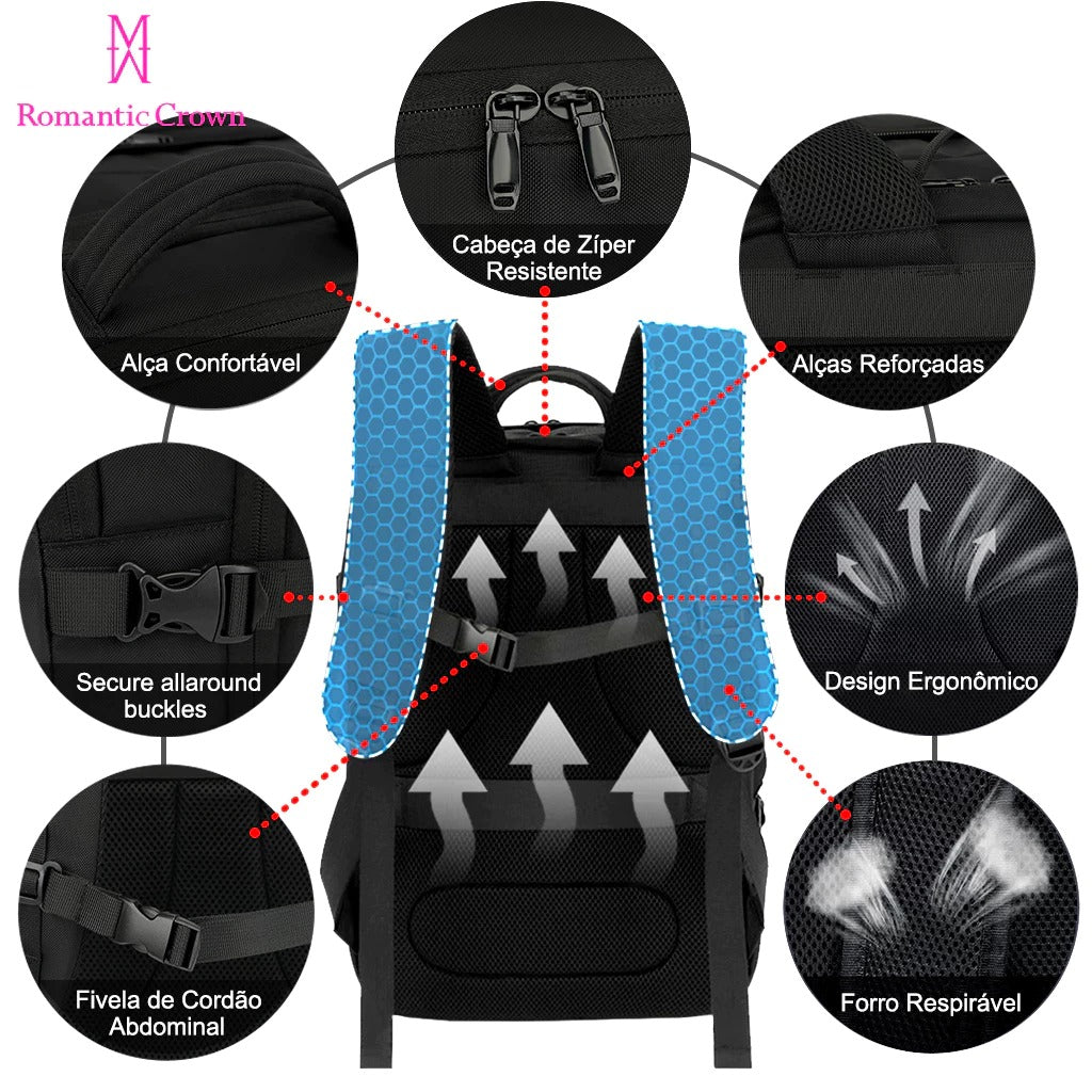 Mochila de Viagem Masculina e Feminina Impermeável e Reforçada | Lemartine