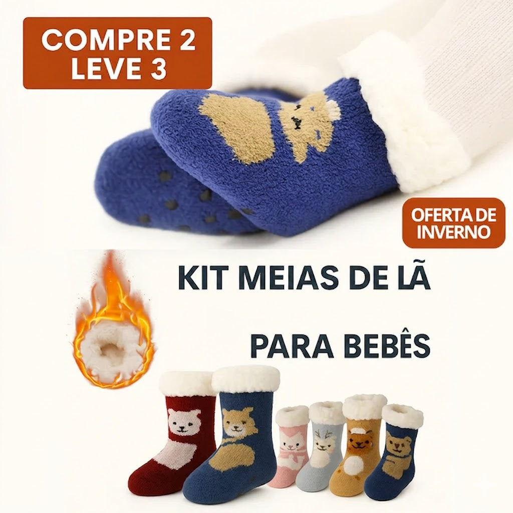 [COMPRE 2 LEVE 3] Kit Meias de Lã para Bebês Térmicas Lemartine (OFERTA DE INVERNO)