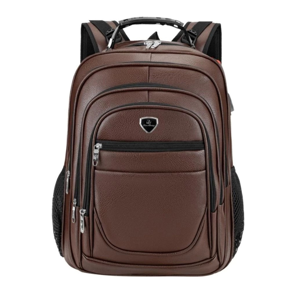 Mochila Couro PU Grande Executiva Para Notebook Trabalho Faculdade Reforçada Cabo De Aço USB | Lemartine