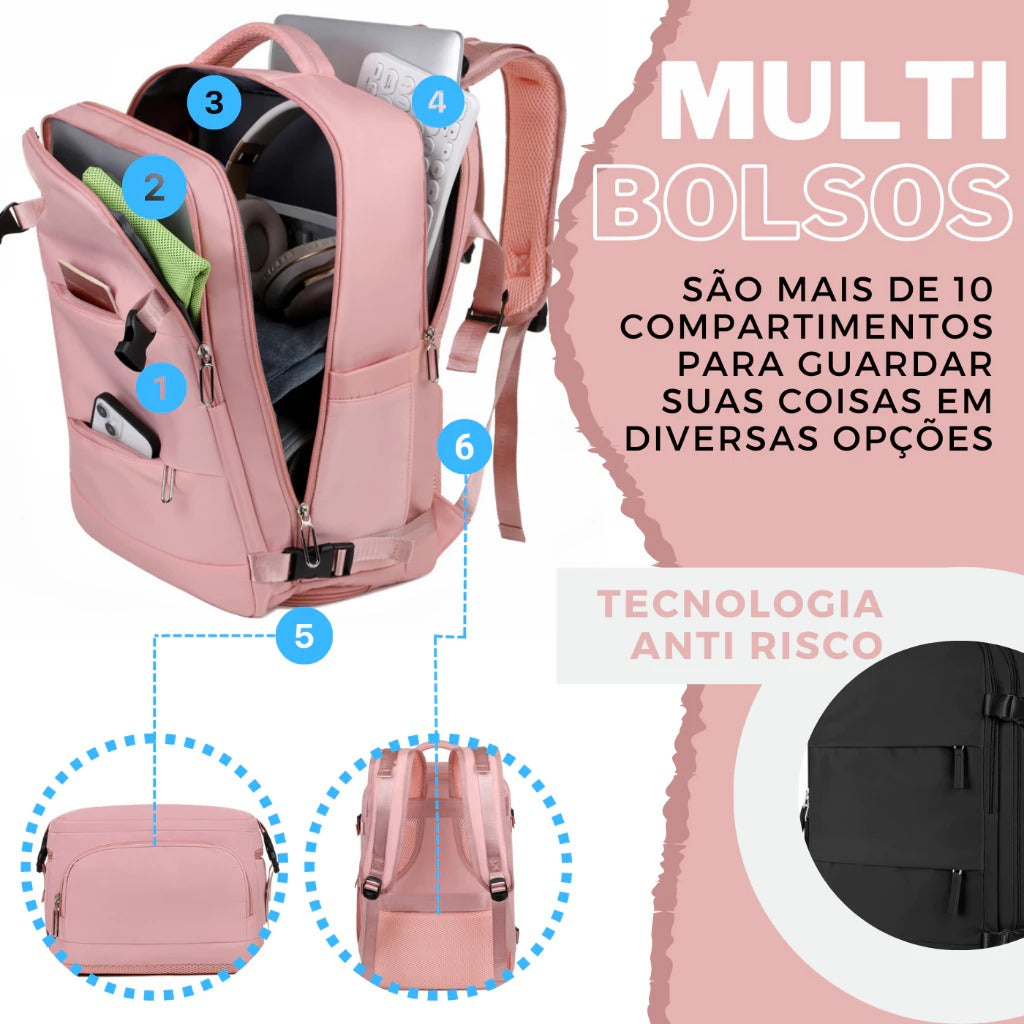 Mochila Expansível Masculina e Feminina Impermeável Reforçada | Lemartine
