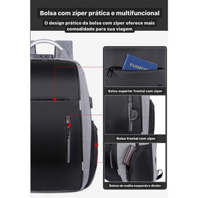 Mochila Notebook Anti Furto Alça Impermeável Reforçada Cadeado Saida Cabo Aux Usb Fone Ouvido | Lemartine