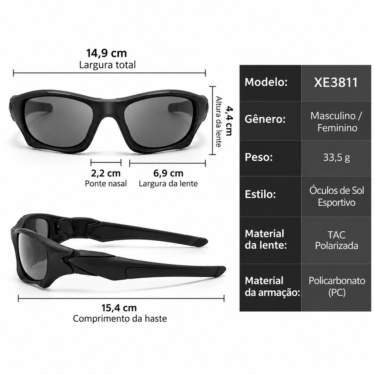Óculos de Sol Militar Polarizado UV400 Lemartine