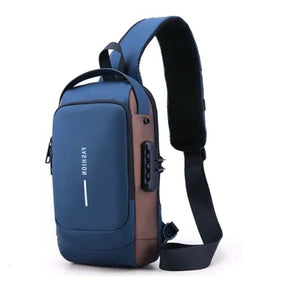 Mochila de Ombro Transversal Compacta Unilateral USB Trava de Código Á prova d'água | Lemartine