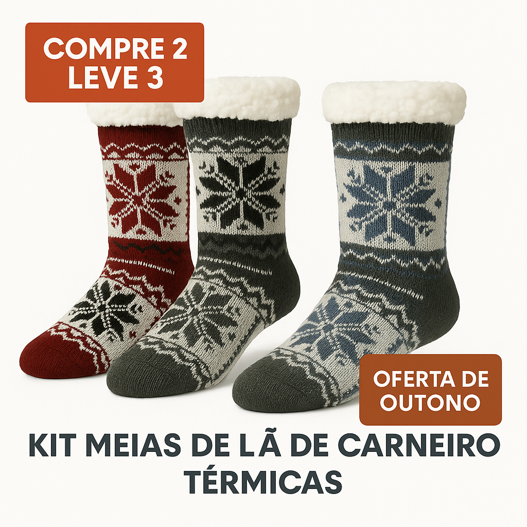 [COMPRE 2 LEVE 3] Kit Meias de Lã de Carneiro Térmicas Lemartine (OFERTA DE OUTONO)