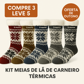 [COMPRE 3 LEVE 5] Kit Meias de Lã de Carneiro Térmicas Lemartine (OFERTA DE INVERNO)