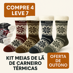 [COMPRE 4 LEVE 7] Kit Meias de Lã de Carneiro Térmicas Lemartine (OFERTA DE OUTONO)