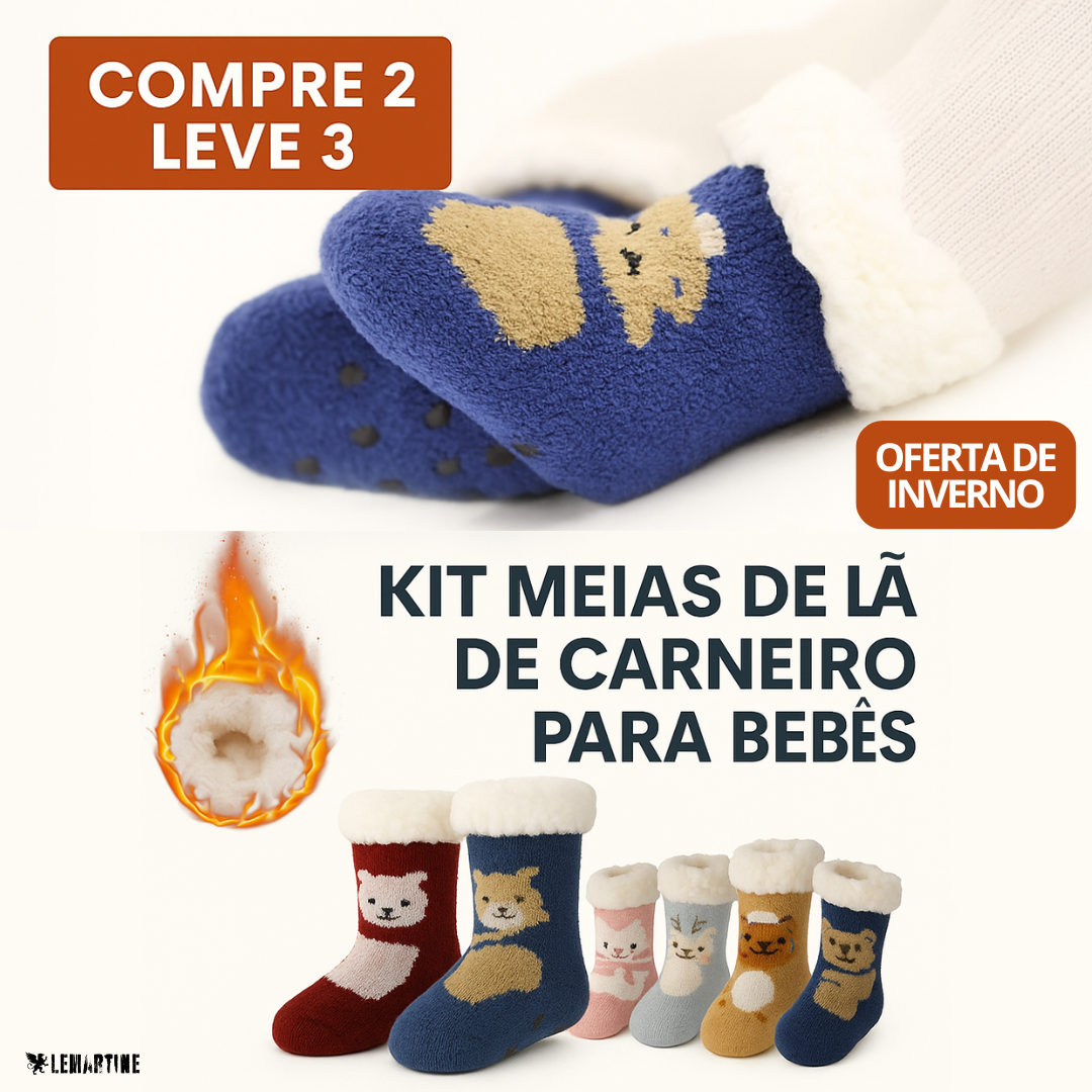 [COMPRE 2 LEVE 3] Kit Meias de Lã de Carneiro para Bebês Térmicas Lemartine (OFERTA DE INVERNO)