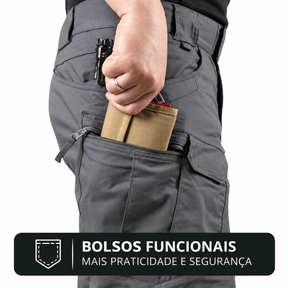 Bolsos funcionais da Bermuda Tática Masculina Cargo Lemartine Cinza
