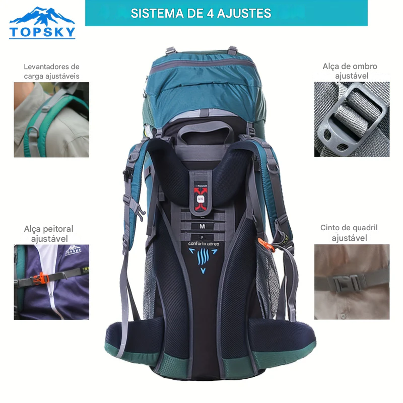 Mochila de Trilha Topsky 70L com Ajuste de Altura + Capa de Chuva | Lemartine