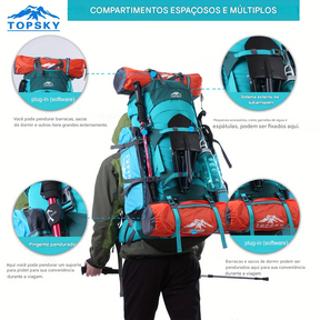 Mochila de Trilha Topsky 70L com Ajuste de Altura + Capa de Chuva | Lemartine