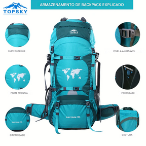 Mochila de Trilha Topsky 70L com Ajuste de Altura + Capa de Chuva | Lemartine
