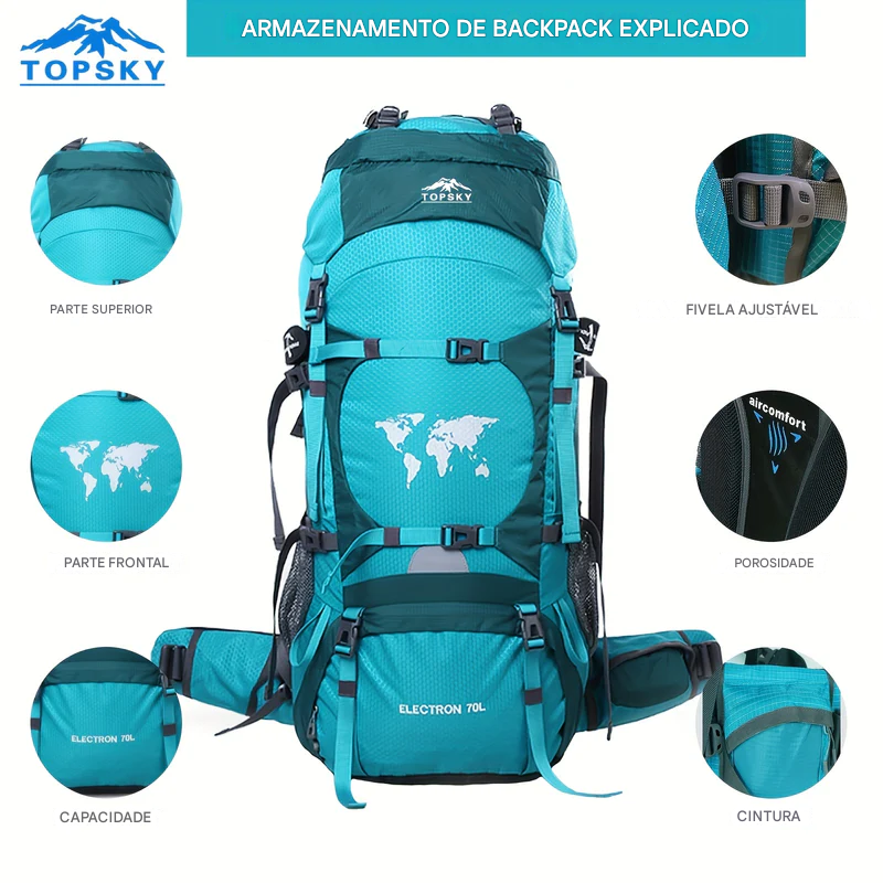 Mochila de Trilha Topsky 70L com Ajuste de Altura + Capa de Chuva | Lemartine