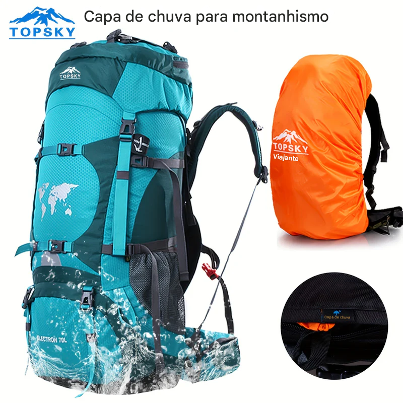Mochila de Trilha Topsky 70L com Ajuste de Altura + Capa de Chuva | Lemartine