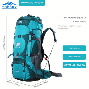 Mochila de Trilha Topsky 70L com Ajuste de Altura + Capa de Chuva | Lemartine